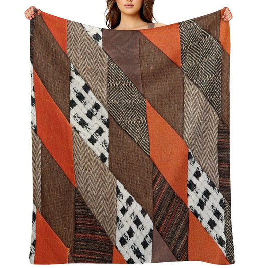 Brown Vintage Retro Patchwork Throw Blanket