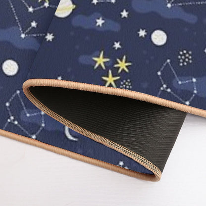 Galaxy - Cosmos, Moon And Stars. Astronomy Pattern. Cute Cartoon Universe Design. Durable Bath Mat