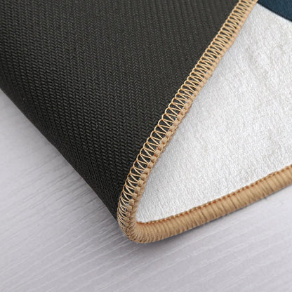 Abstract Geometric Minimalist Navy Blue, Light Mustard Yellow, And White Bath Mat