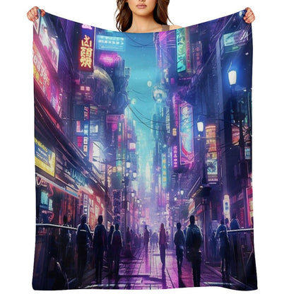Cyberpunk Tokyo Dreamscape Throw Blanket