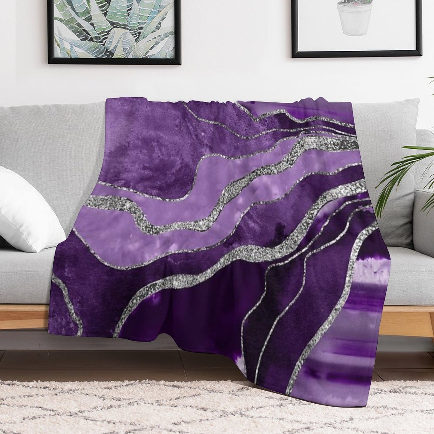 Purple Marble Agate Silver Glam #1 (Photo of Glitter Only - Not Reflective) Throw Blanket