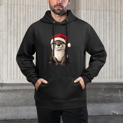 Funny Otter Santa Hat Xmas Otter Lovers Christmas Pajama Shape Retention Hoodie