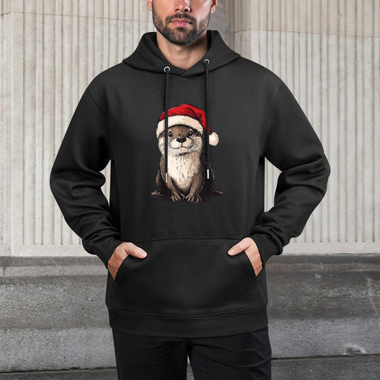 Funny Otter Santa Hat Xmas Otter Lovers Christmas Pajama Shape Retention Hoodie