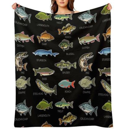 Types Of Freshwater Fish Species Fishing Throw Blanket