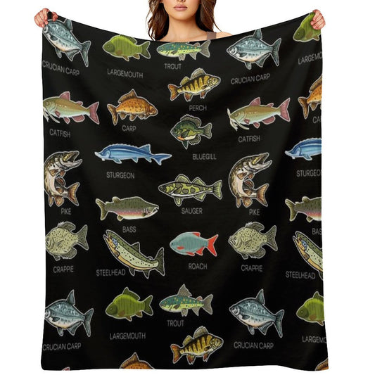 Types Of Freshwater Fish Species Fishing Throw Blanket