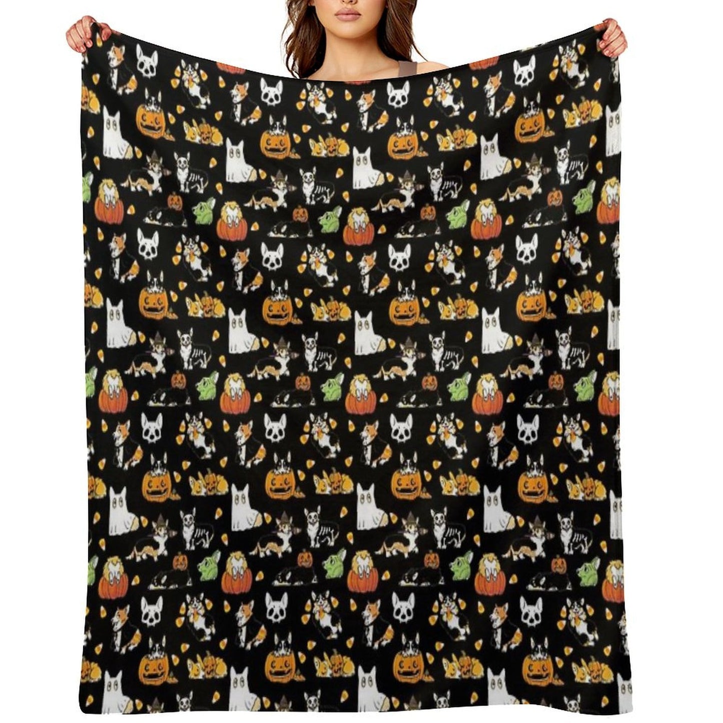 Corgi Halloween - Black Throw Blanket