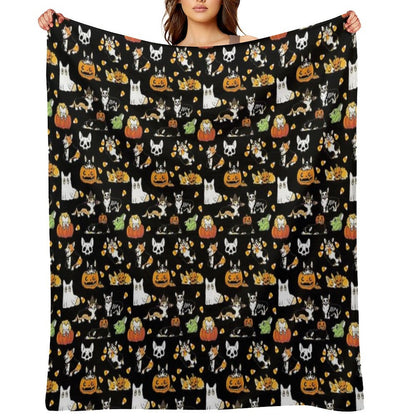 Corgi Halloween - Black Throw Blanket