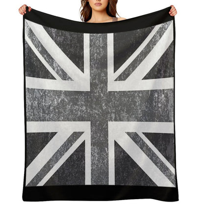 Union Jack Vintage Grayscale - United Kingdom Flag Throw Blanket