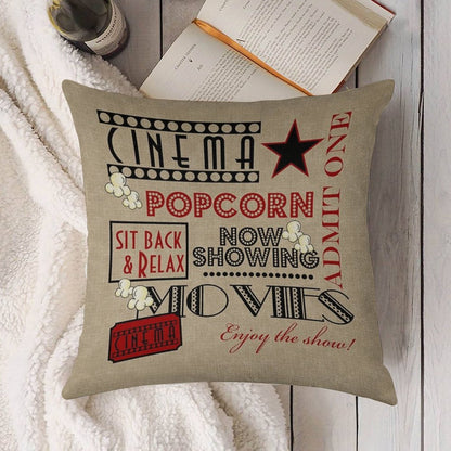 Movie Theater Cinema Admit One Ticket Pillow-Red Linen Throw Pillow Cover