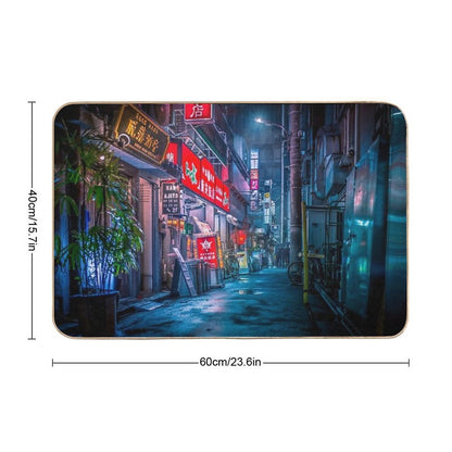 Heavy Rain Over Neo Tokyo Bath Mat