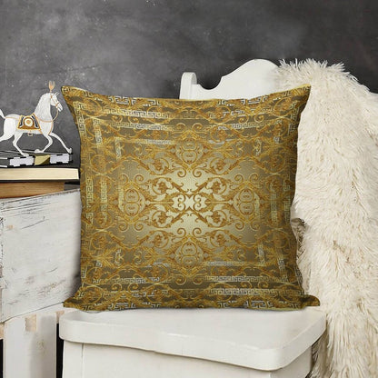 Greek Keys 4 Golden Baroque Style Linen Throw Pillow Cover