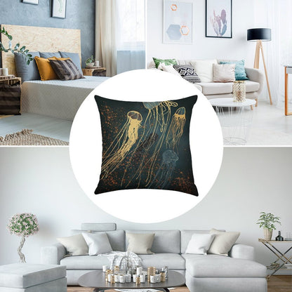Metallic Jellyfish Linen Throw Pillow Cover