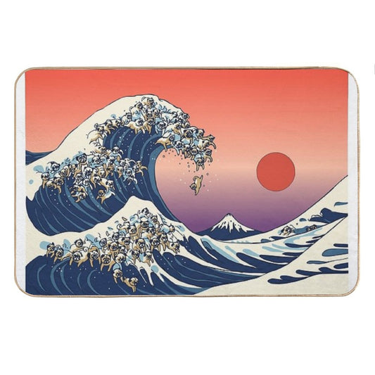 The Great Wave of Pug Bath Mat