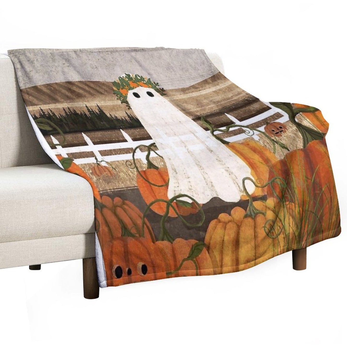 There's A Ghost in The Pumpkins Patch Again... Throw Blanket