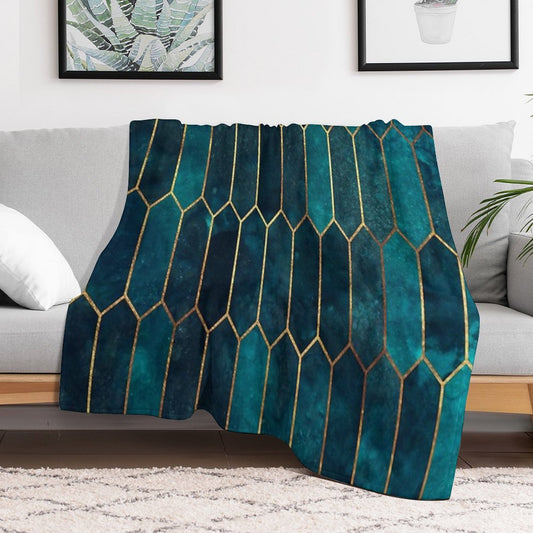 Deep Teal And Blue Gold  Pattern Throw Blanket