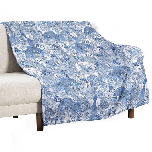 Chinoiserie Toile Blue Throw Blanket