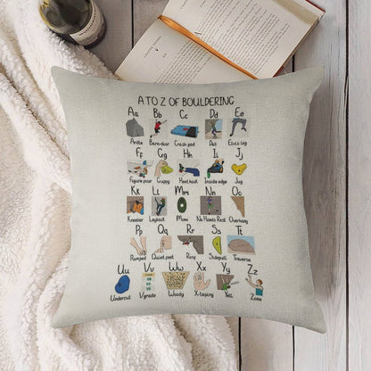 A to Z of Bouldering Linen Throw Pillow Cover