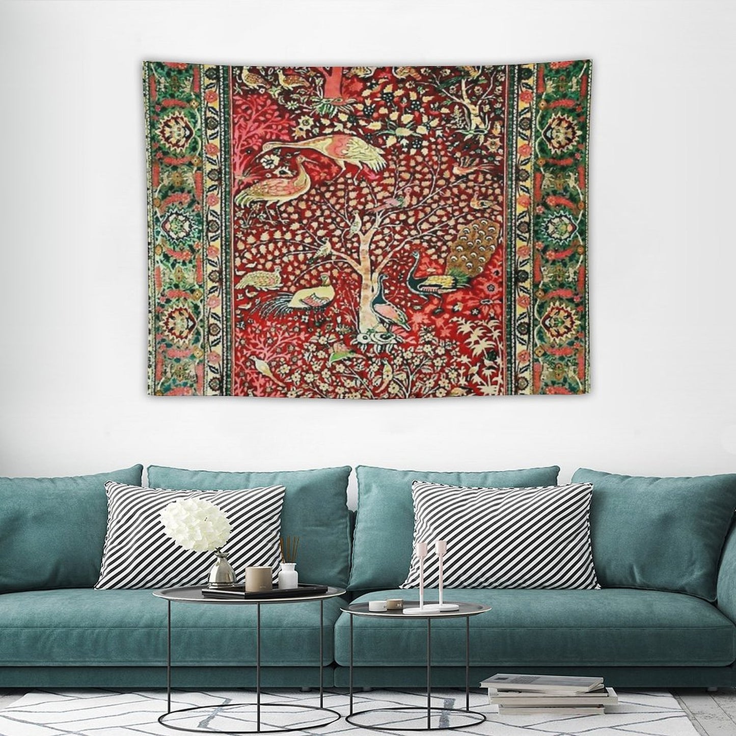 Antique Persian Rug Bird Tree Flowers Ca. 1600 Print Tapestry