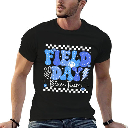 Field Day Trip Blue Team Color Game Competition Boys Girls  Ribbed Collar T-Shirt