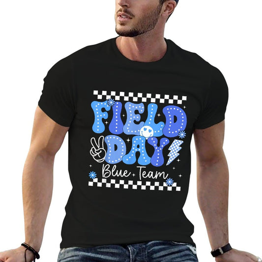 Field Day Trip Blue Team Color Game Competition Boys Girls  Ribbed Collar T-Shirt