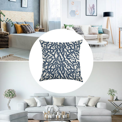 Coral Reef Pattern  Navy Blue White Coastal Beach House Linen Throw Pillow Cover