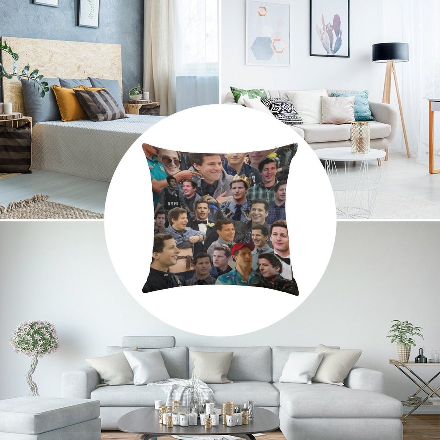 Jake Peralta Collage Linen Throw Pillow Cover