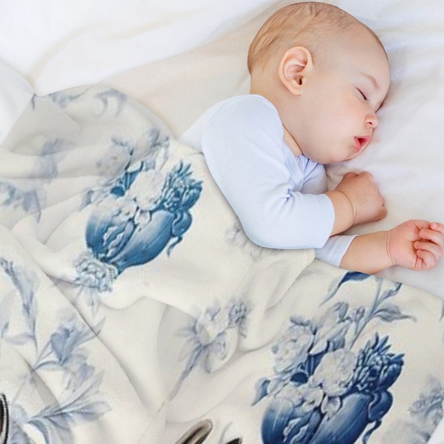 Toile De Jouy Blue Two Rabbits  Delft Blue  Floral And Animal Throw Blanket