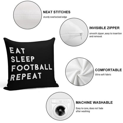 Eat Sleep Football Repeat Soft Short Plush Fabric Throw Pillow