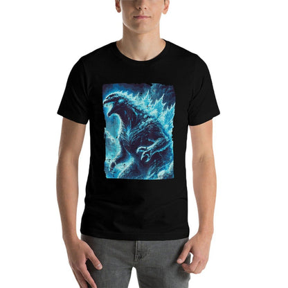 Japanese Blue Kaiju Monster Art Men Boys Kids Youthns  Rolled Sleeves T-Shirt