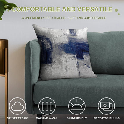 Blue Gray Abstract Soft Short Plush Fabric Throw Pillow