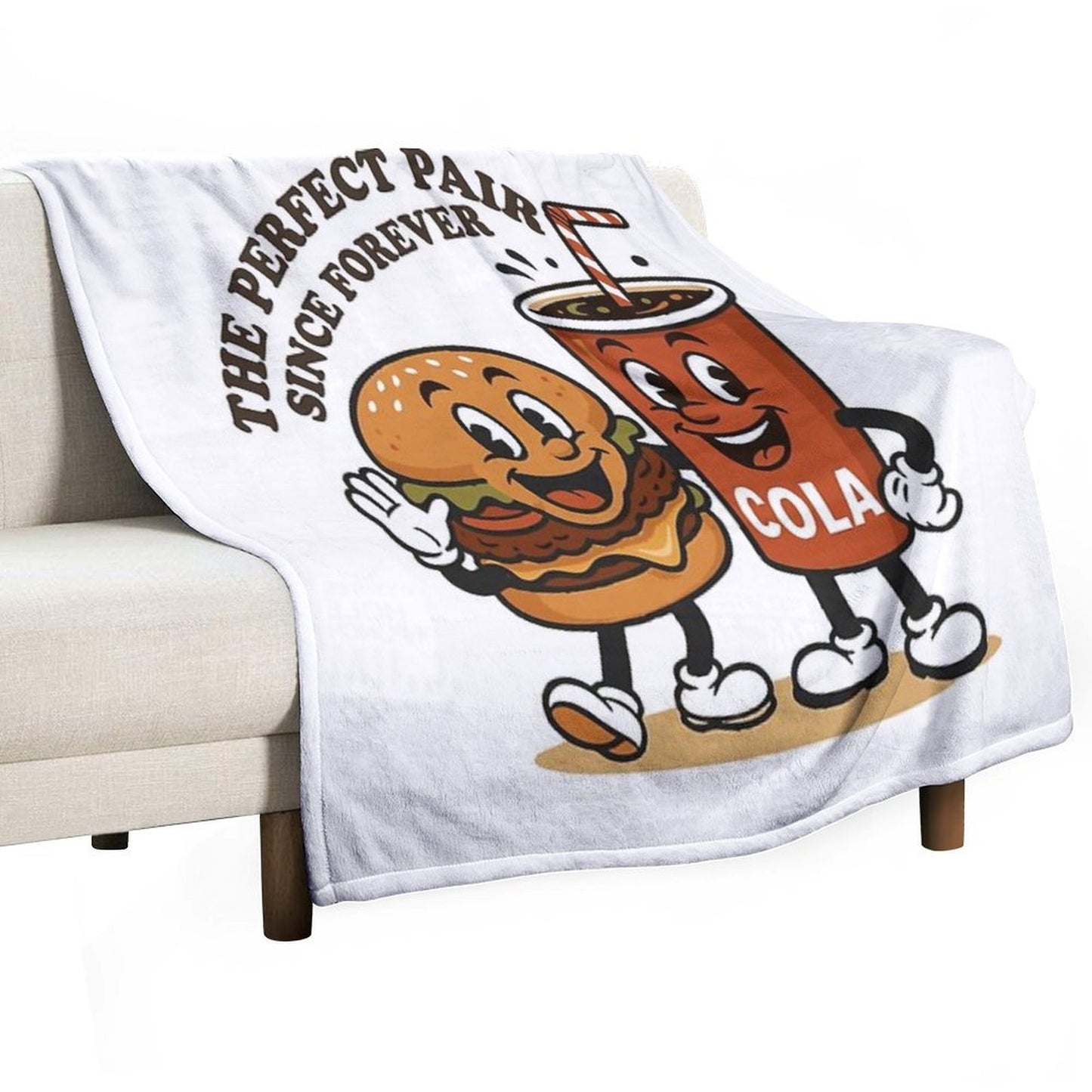 The Perfect Pair Since Forever – Retro Burger & Cola Mascots Throw Blanket