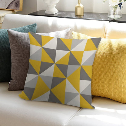 Retro Triangle Design in Yellow And Grey Soft Skin-Friendly Throw Pillow