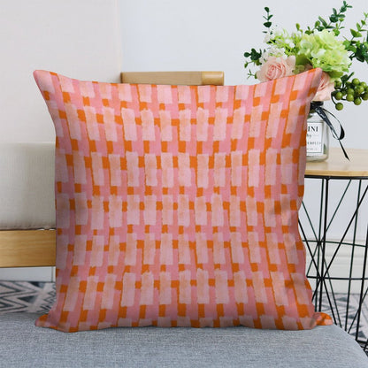 Pink And Orange, Brush Strokes, Geometric Linen Throw Pillow Cover