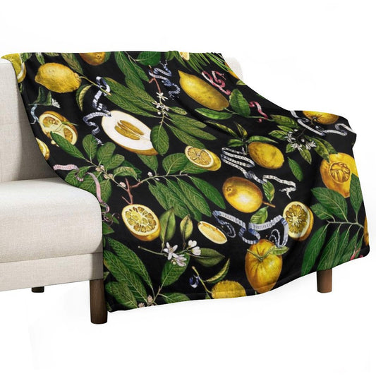 Lemon Tree - Black Throw Blanket