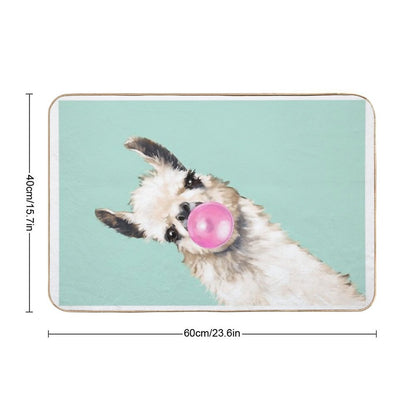 Bubble Gum Sneaky Llama in Green Bath Mat