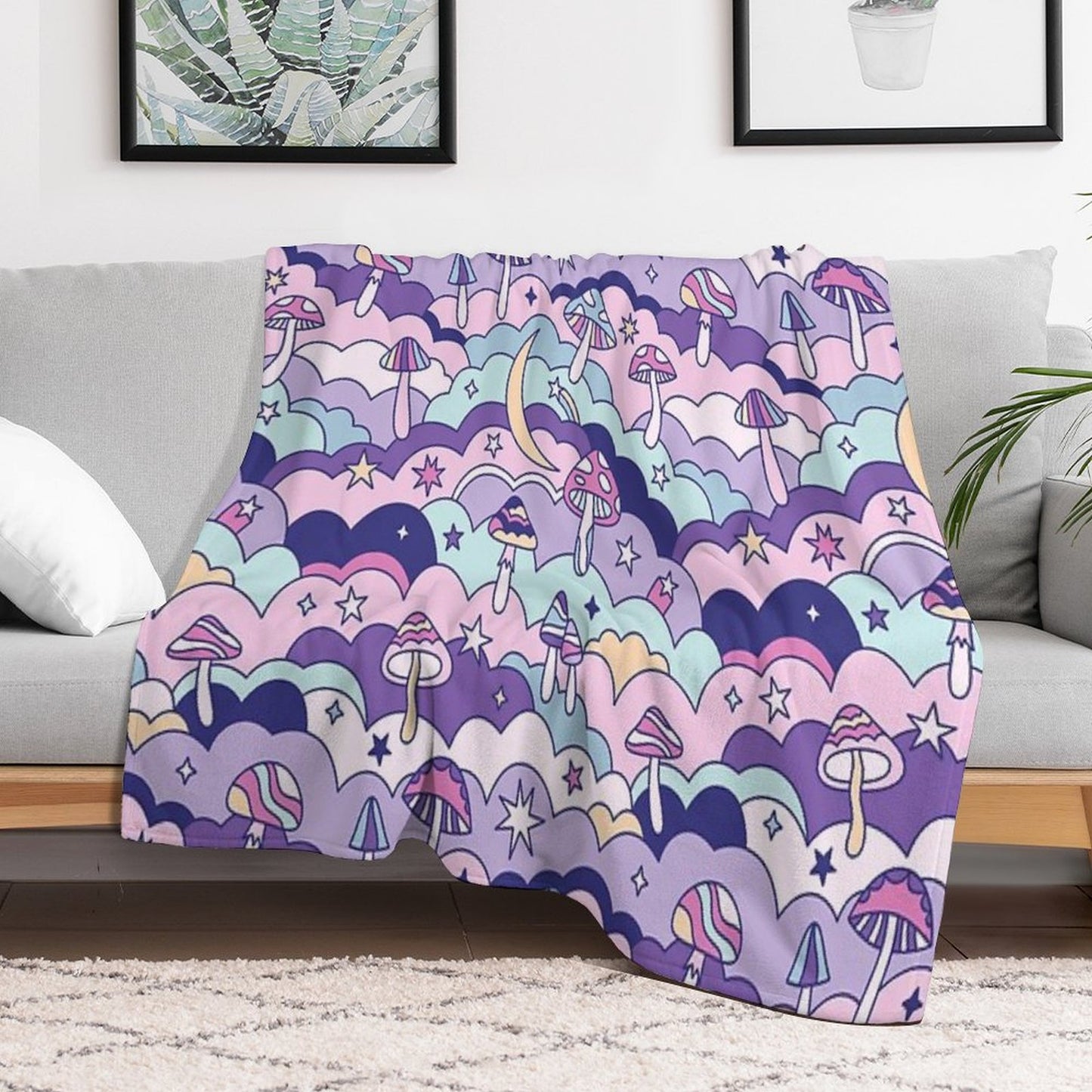 Cosmic Mushrooms Throw Blanket