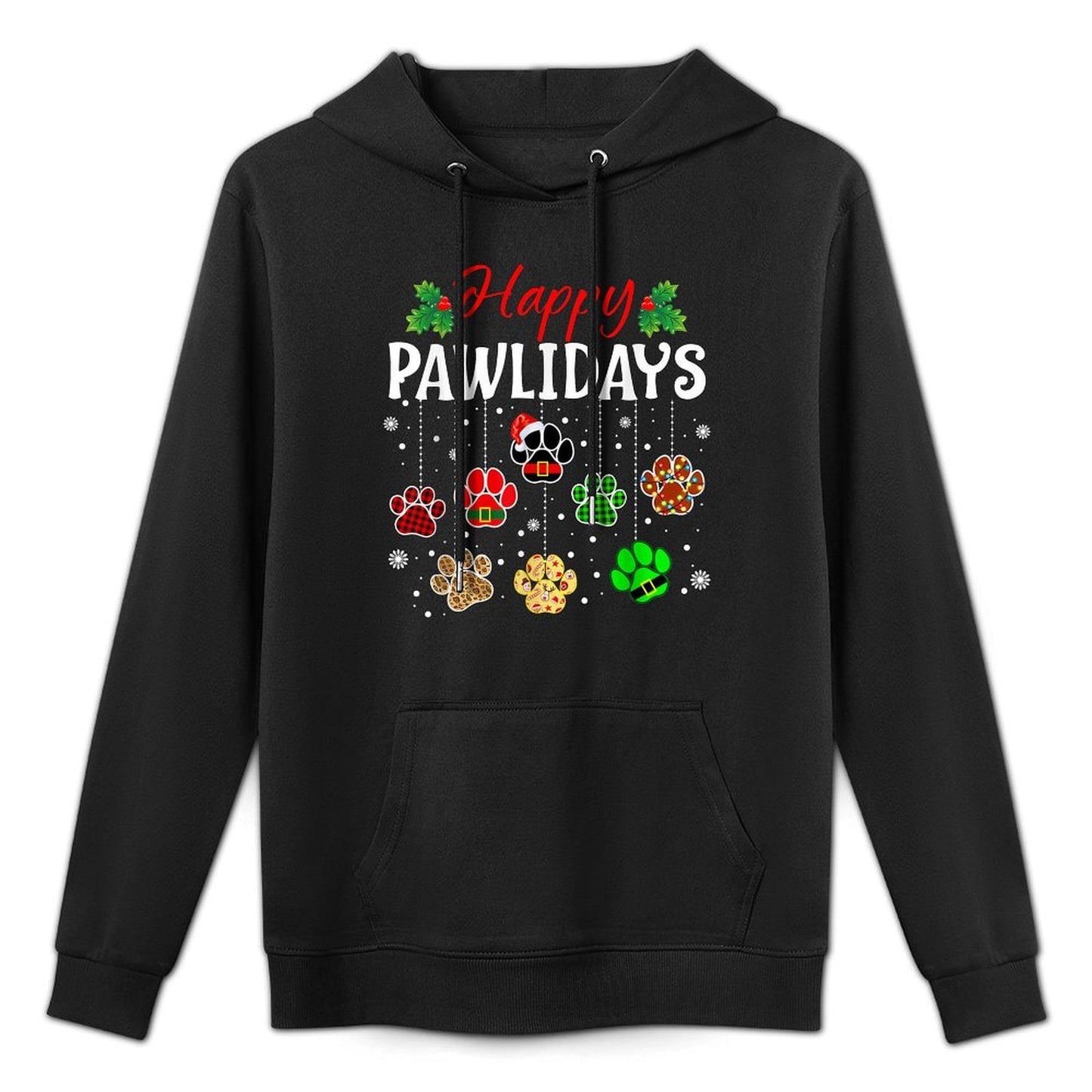 Happy Pawlidays Funny Christmas Dog Paw Xmas Dogs Lover Gift Men Women Kids Customizable Surface Hoodie