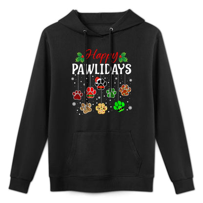 Happy Pawlidays Funny Christmas Dog Paw Xmas Dogs Lover Gift Men Women Kids Customizable Surface Hoodie