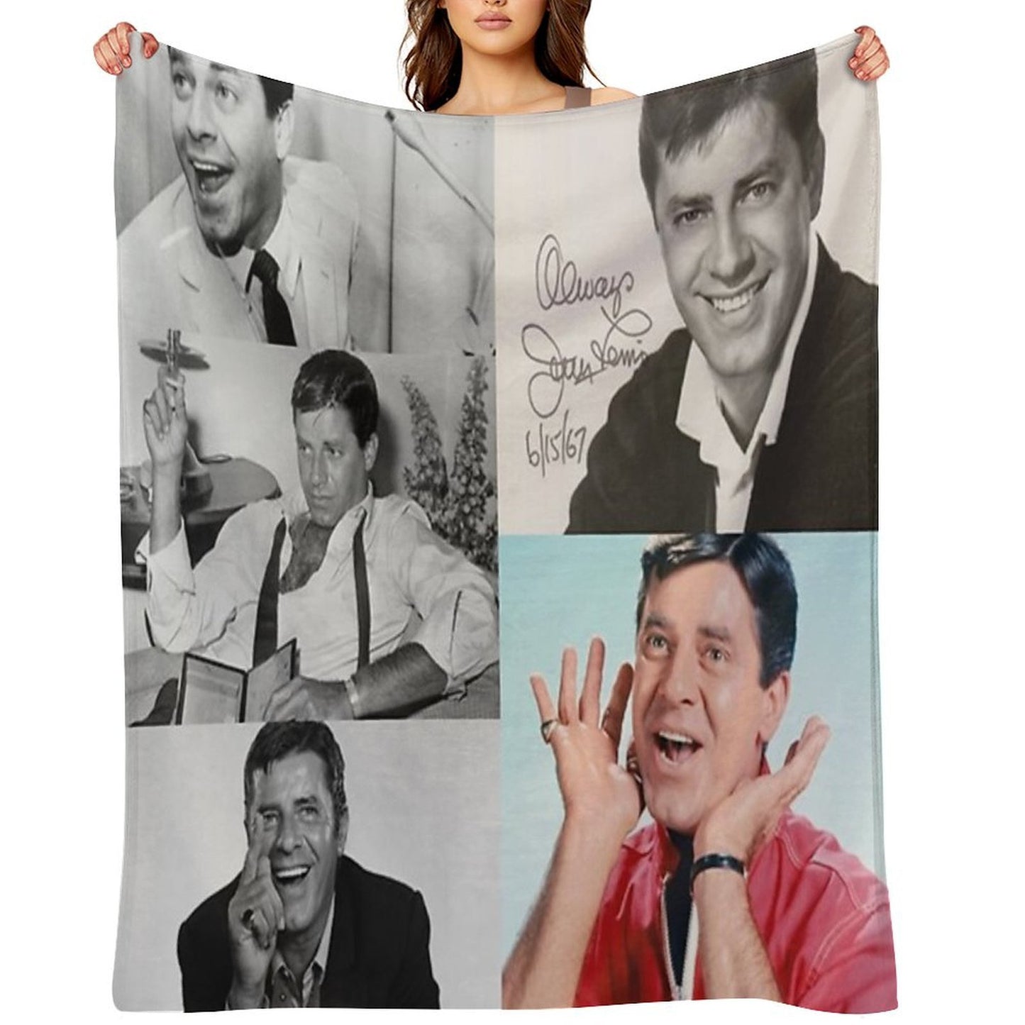 Jerry Lewis Signed Collage Throw Blanket