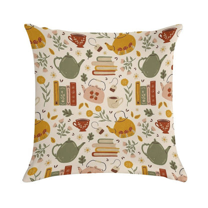 Flowery Books And Tea Soft Bedroom Essential Throw Pillow