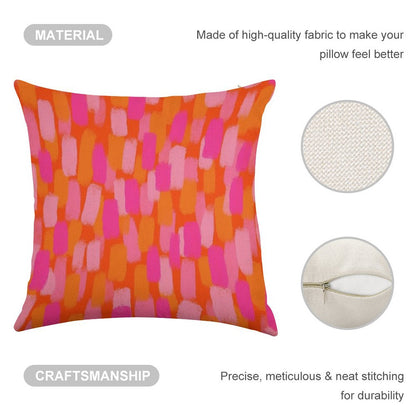 Abstract, Pink And Orange, Paint Brush Effect Linen Throw Pillow Cover