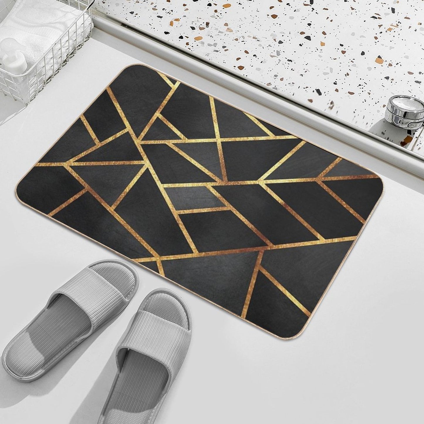 Black Gold Stone Geometric Bath Mat