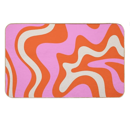 Retro Liquid Swirl Abstract Pattern Hot Pink Bright Orange Cream Bath Mat