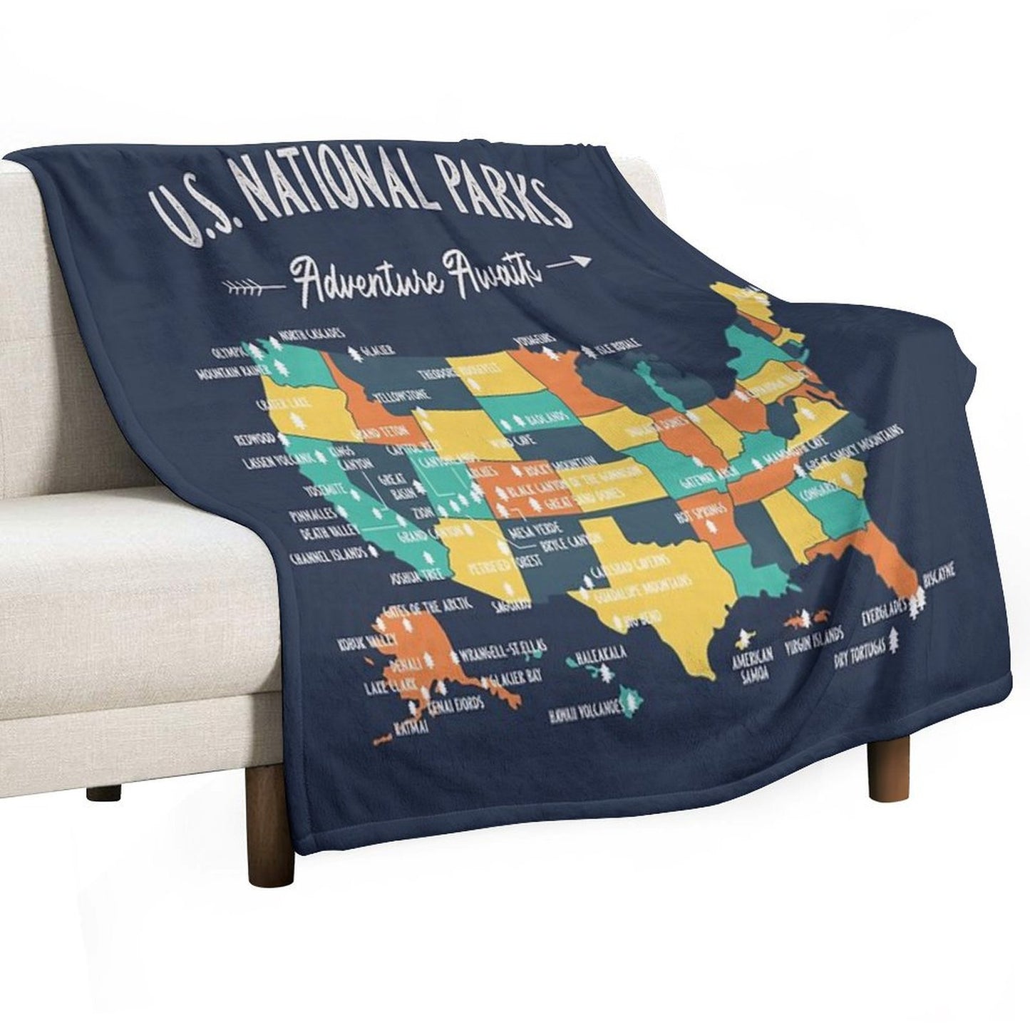 U.S National Parks Map - Adventure Awaits Throw Blanket