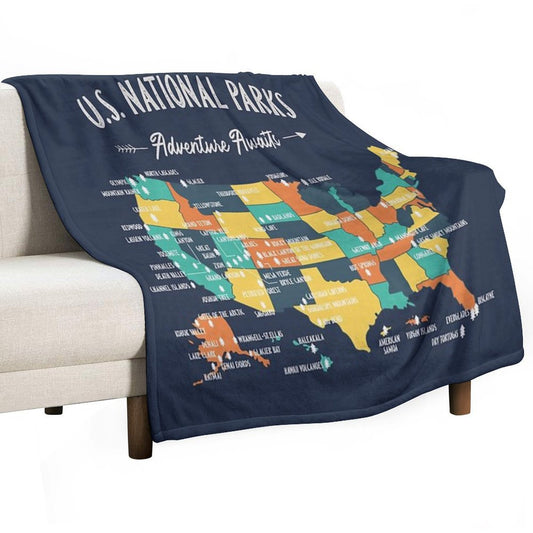 U.S National Parks Map - Adventure Awaits Throw Blanket