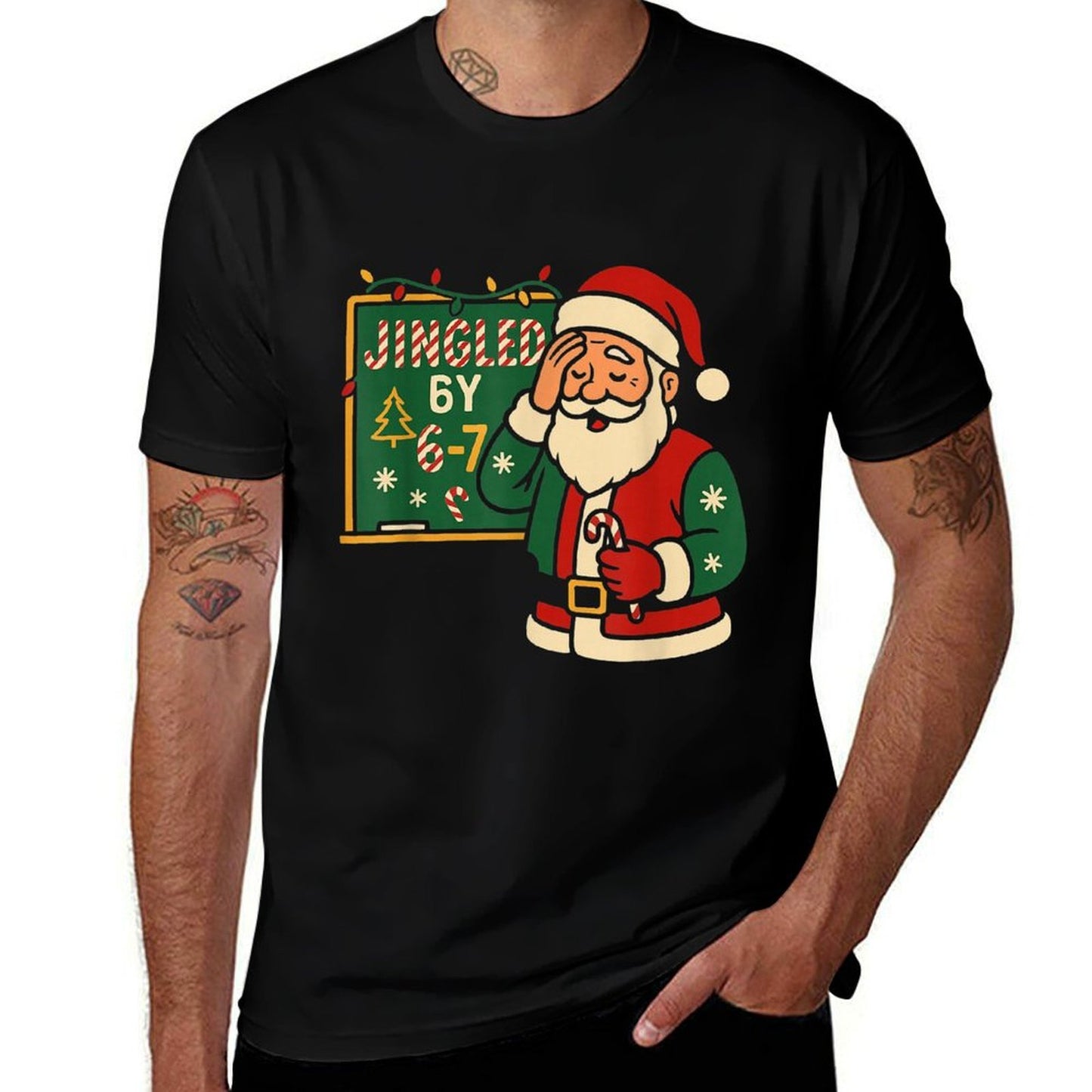 Jingled by 6 7 Funny Teacher 67 Christmas Santa Six Seven  Polyester Blend T-Shirt