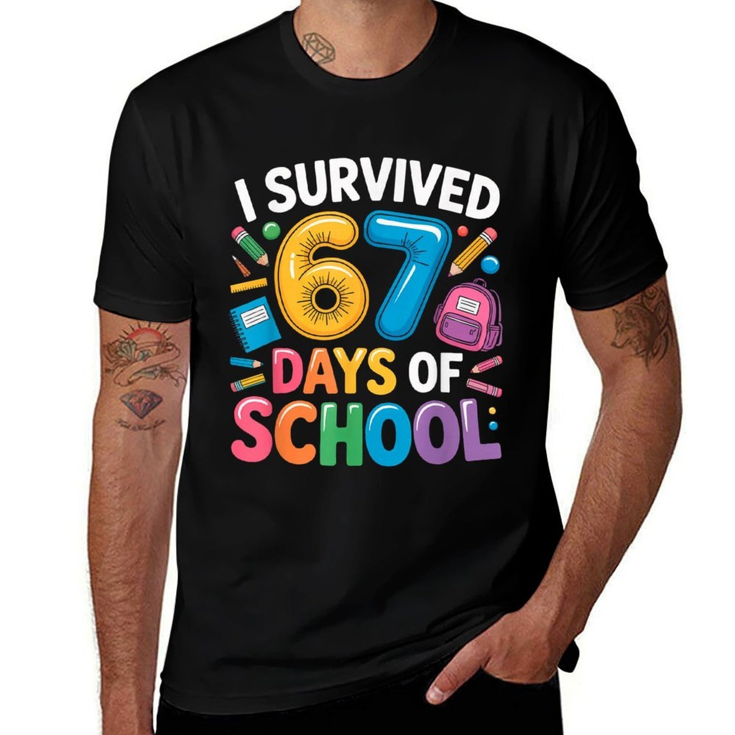 I Survived 67 Days of School Funny 67 Teachers Students Meme  Cotton T-Shirt
