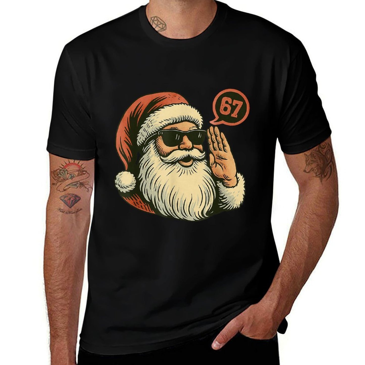 67 Christmas Funny Six Seven Meme Brainrot Santa Claus Boys  Rolled Sleeves T-Shirt