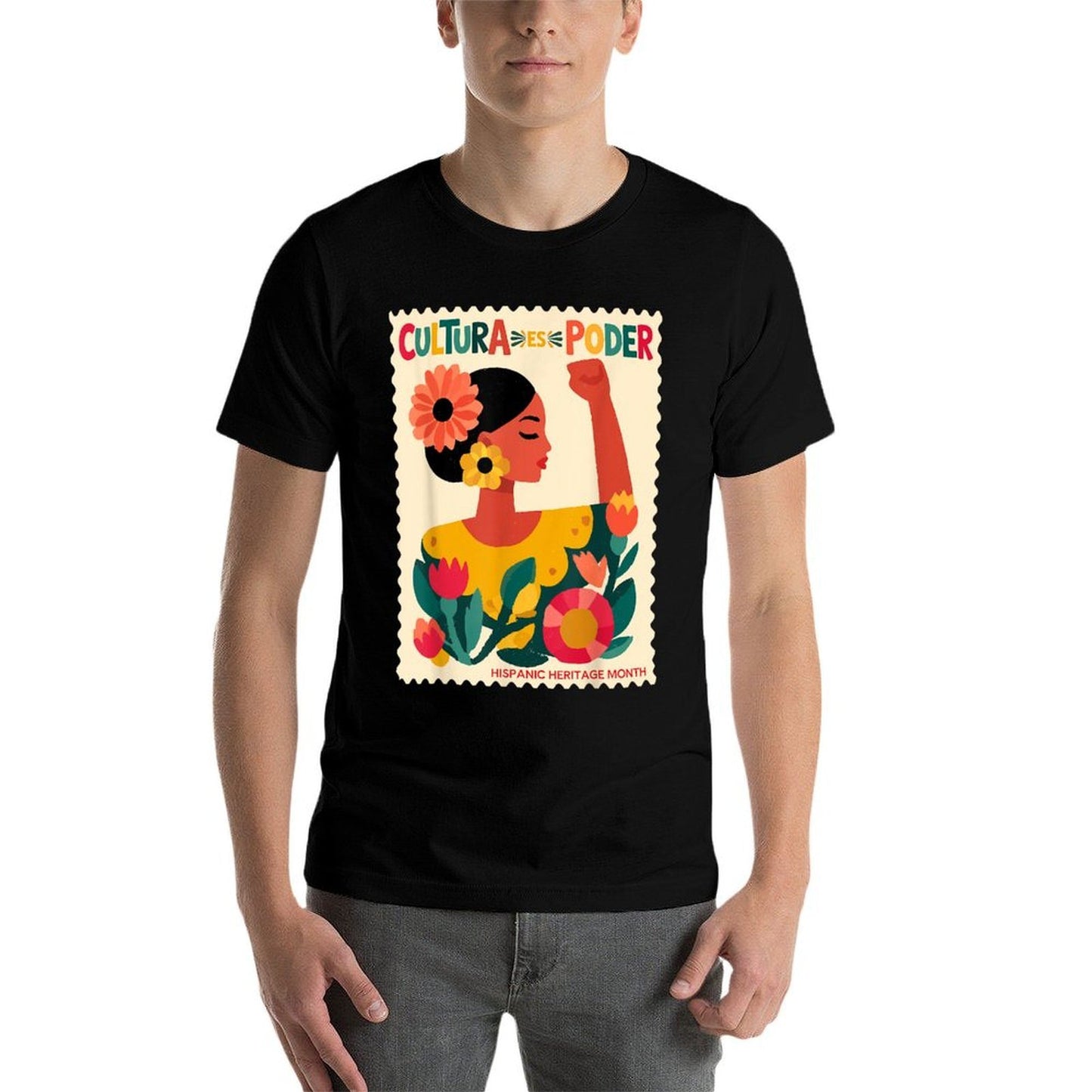 Cultura ES Poder Hispanic Heritage Latina Empowerment  Ribbed Collar T-Shirt