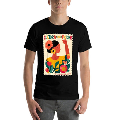 Cultura ES Poder Hispanic Heritage Latina Empowerment  Ribbed Collar T-Shirt